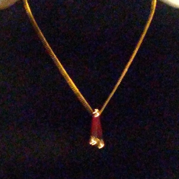 c1960s Crown Trifari Mod Deep Red & Gold Pendant Necklace - Picture 2 of 8